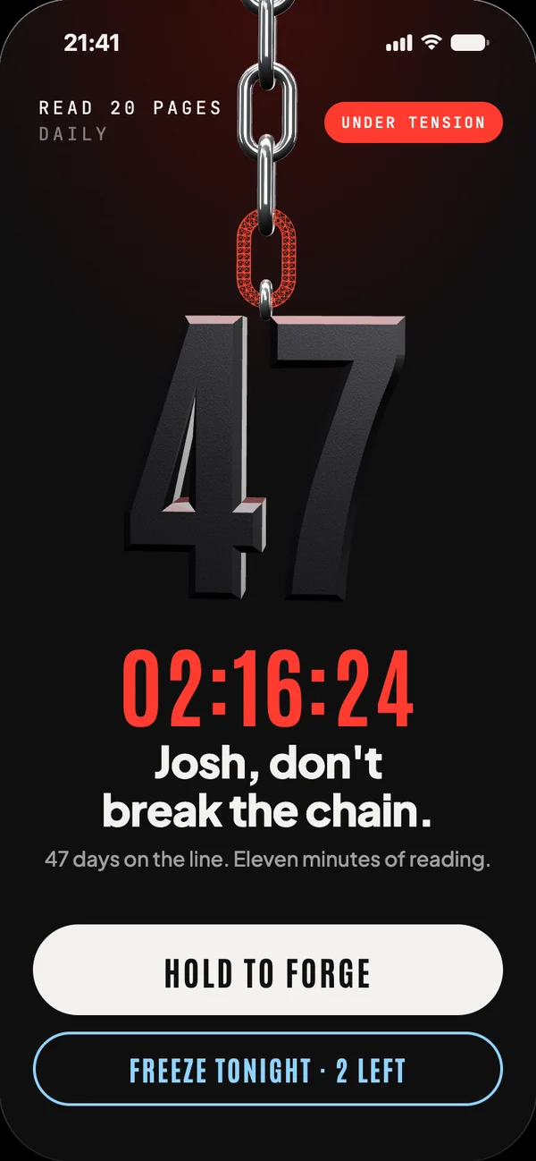 Tension screen: a red countdown and the chain under strain.